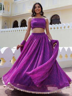 Alluring Purple Laheriya Printed Wedding Wear Lehenga Choli With Dupatta 3