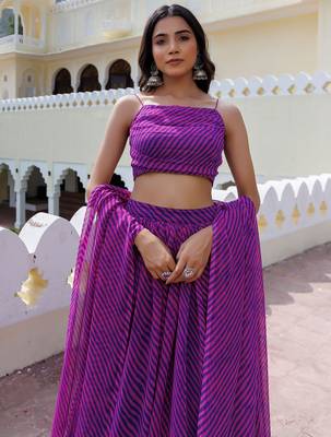 Alluring Purple Laheriya Printed Wedding Wear Lehenga Choli With Dupatta 5