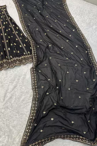 Royal Black Opulence Crepe Silk Lehenga with Fine Dori & Zari Embroidery