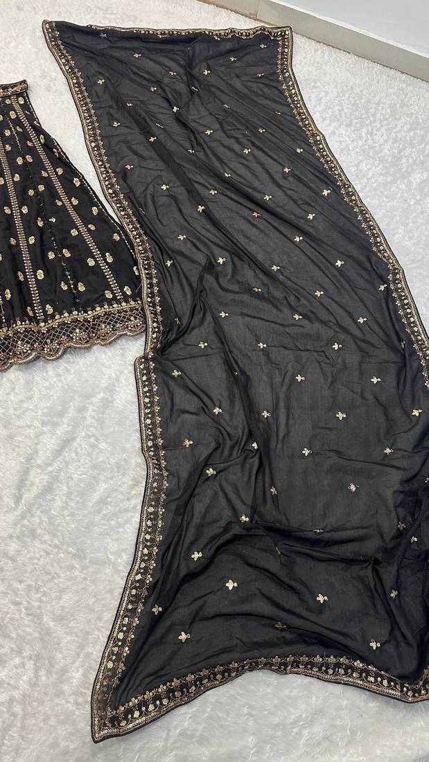 Royal Black Opulence Crepe Silk Lehenga with Fine Dori & Zari Embroidery