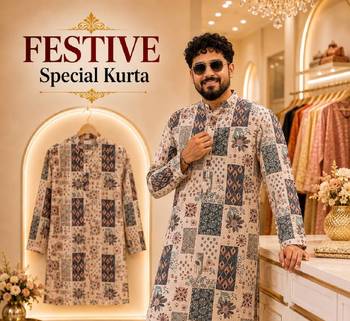 Cream soft cotton and print kurta and payjama 2