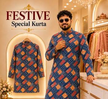 Blue soft cotton and print kurta and payjama 2