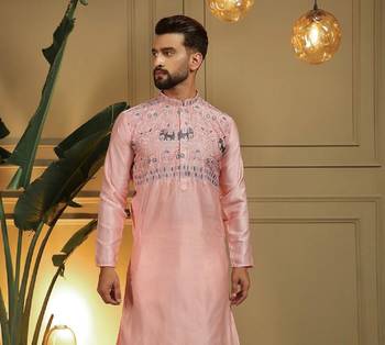 Pink silk embroidery party wear kurta and payjama 2