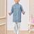 Blue-colour digital printed kurta pajama set with full computer embroidery thread & stone work