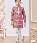 Maroon-colour digital printed kurta pajama set with full computer embroidery thread & stone work