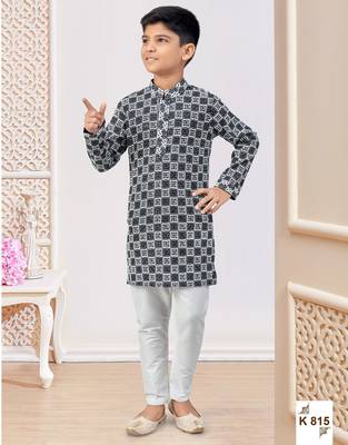 Black & white chikankari kurta pajama set with full computer embroidery thread & stone work 1