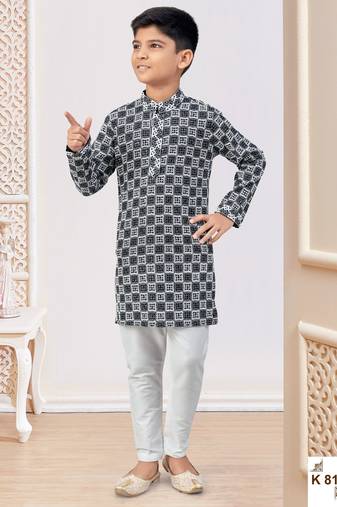 Black & white chikankari kurta pajama set with full computer embroidery thread & stone work