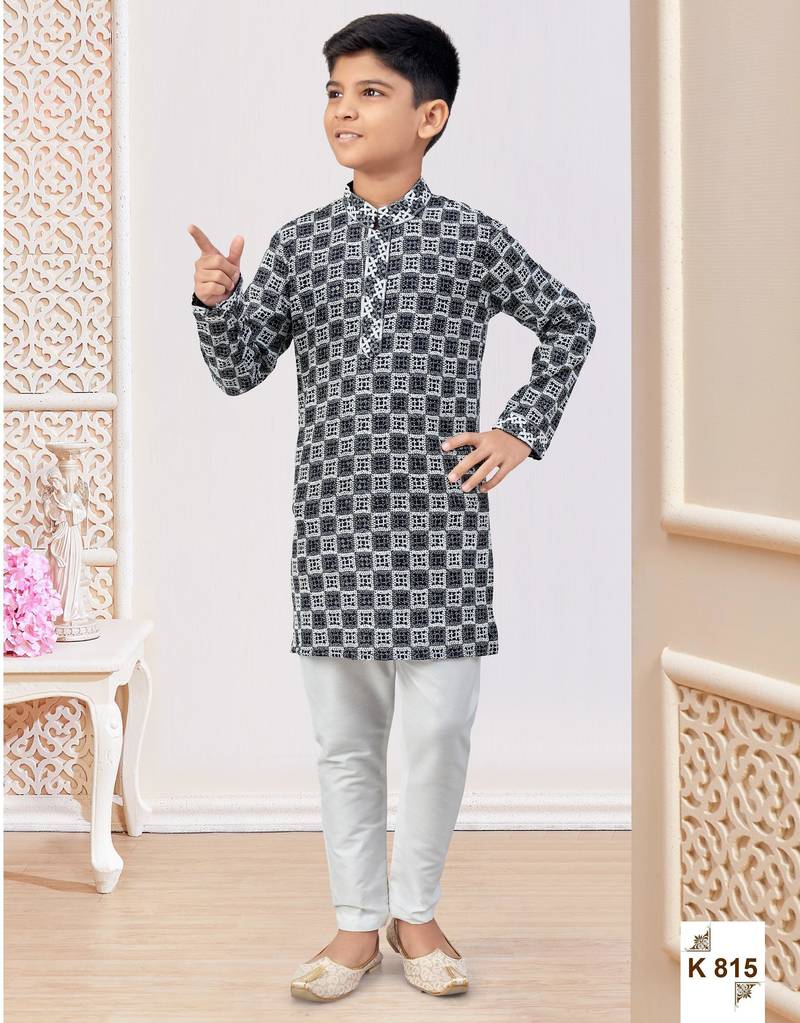 Black & white chikankari kurta pajama set with full computer embroidery thread & stone work