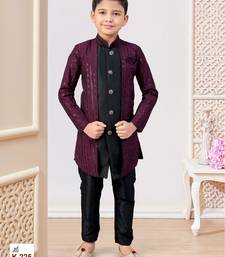 Wine & black jacket attached indo-western  set with computer stone work, lace & fancy buttons