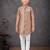 Beige & off-white indo-western set with embroidery, digital print & fancy buttons