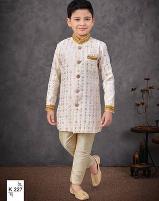 Off white jacket attached indo-western  set with computer stone work, lace & fancy buttons 1