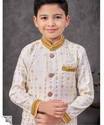 Off white jacket attached indo-western  set with computer stone work, lace & fancy buttons 2