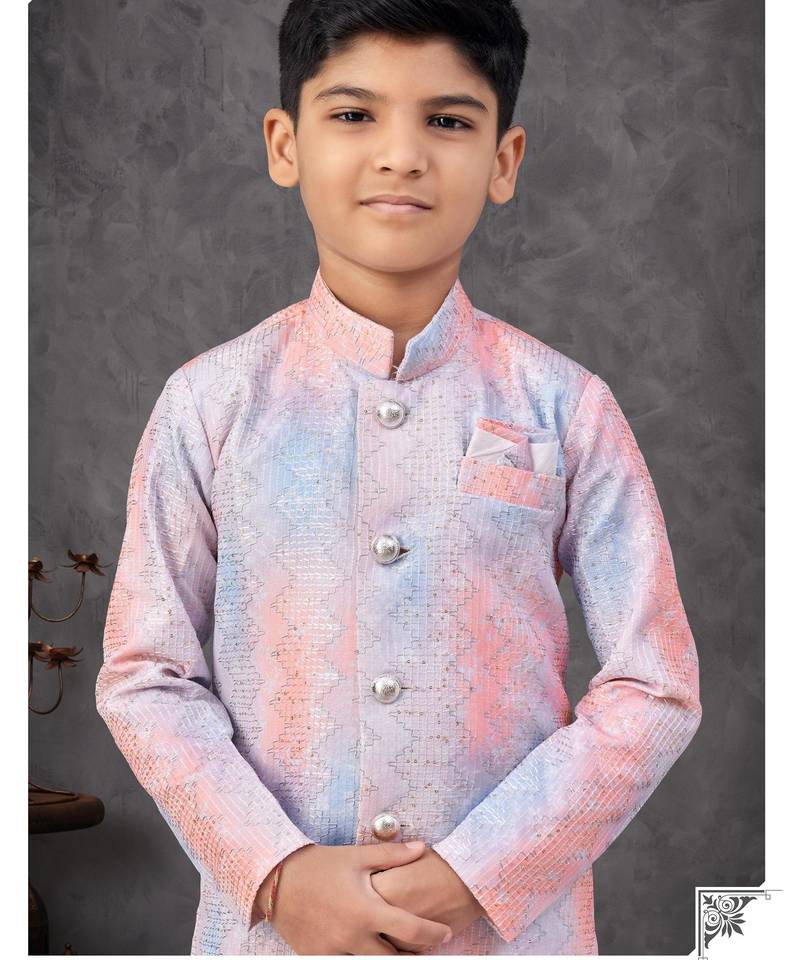 Multy colour indo-western set with embroidery, digital print & fancy buttons