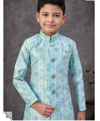 Blue colour indo-western set with embroidery, digital print & fancy buttons 1