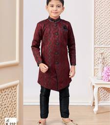 Dark maroon colour indo-western set with embroidery, digital print & fancy buttons