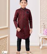 Dark maroon colour indo-western set with embroidery, digital print & fancy buttons