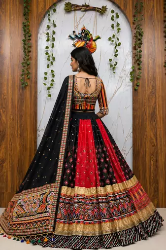 Malai Silk gital print lehenga with dupatta mirror work navratri special chaniya choli