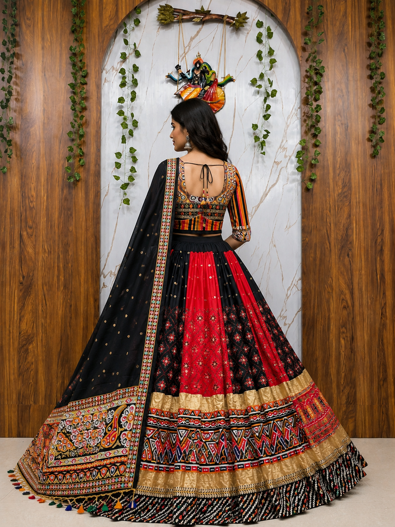 Malai Silk gital print lehenga with dupatta mirror work navratri special chaniya choli