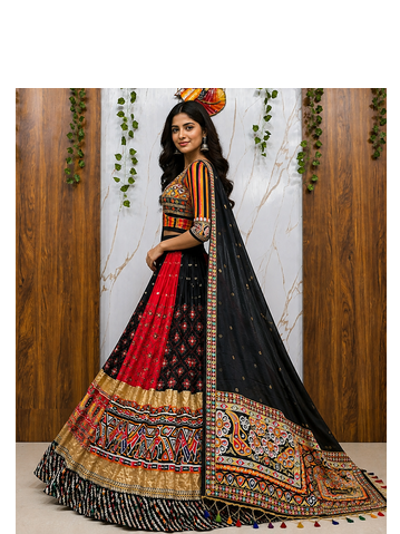 Malai Silk gital print lehenga with dupatta mirror work navratri special chaniya choli 3