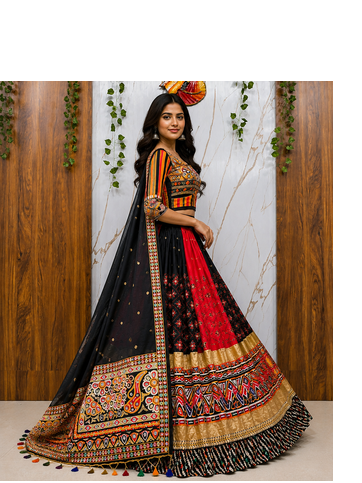 Malai Silk gital print lehenga with dupatta mirror work navratri special chaniya choli 4