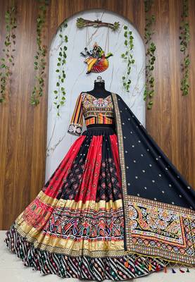 Malai Silk gital print lehenga with dupatta mirror work navratri special chaniya choli 5