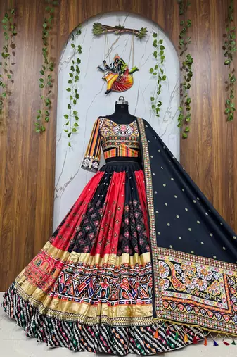 Malai Silk gital print lehenga with dupatta mirror work navratri special chaniya choli