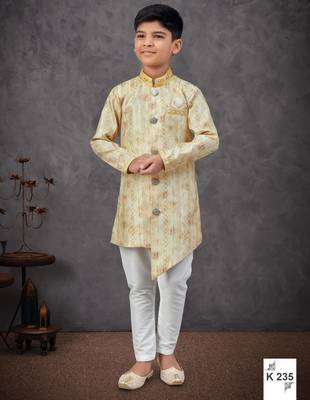Yellow colour indo-western set with embroidery, digital print & fancy buttons 1