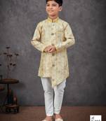 Yellow colour indo-western set with embroidery, digital print & fancy buttons