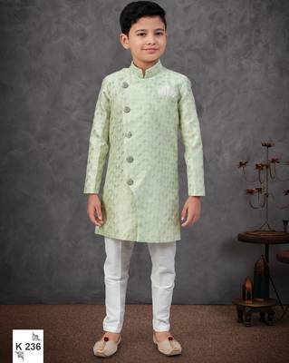 Green colour indo-western set with embroidery, digital print & fancy buttons 1