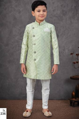 Green colour indo-western set with embroidery, digital print & fancy buttons