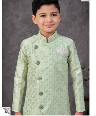 Green colour indo-western set with embroidery, digital print & fancy buttons 2