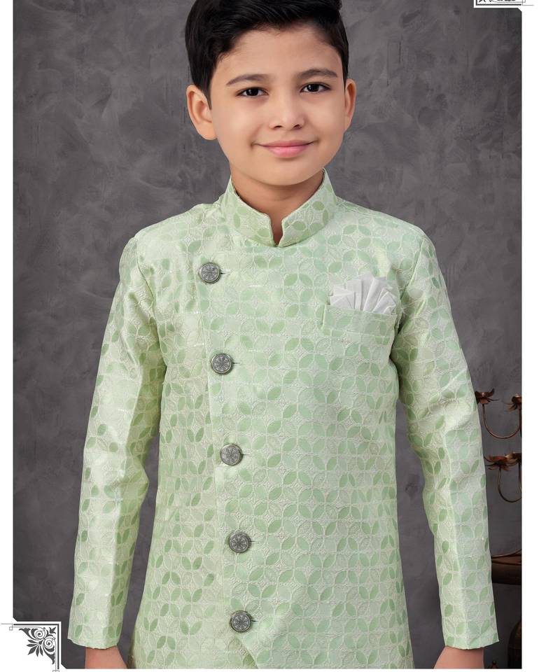 Green colour indo-western set with embroidery, digital print & fancy buttons