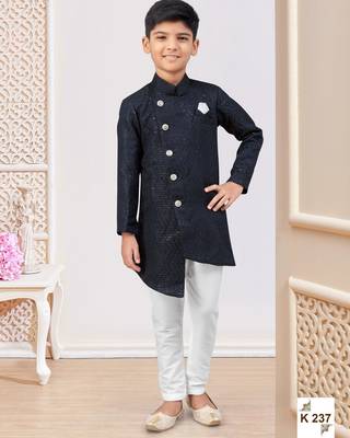 Nevy blue jacket attached indo-western  set with computer stone work 1