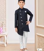 Nevy blue jacket attached indo-western  set with computer stone work