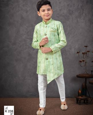 Green jacket attached indo-western  set with computer stone work, lace & fancy buttons 1