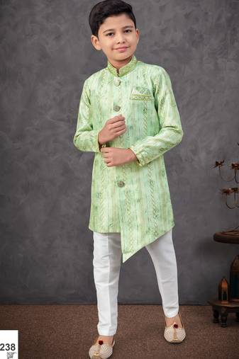 Green jacket attached indo-western  set with computer stone work, lace & fancy buttons