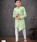 Green jacket attached indo-western  set with computer stone work, lace & fancy buttons
