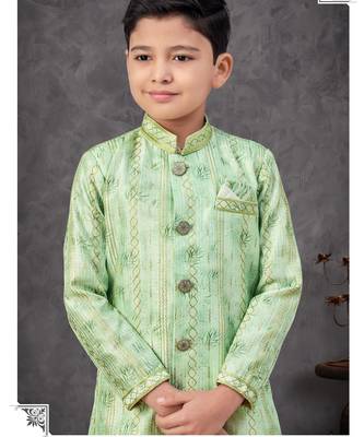 Green jacket attached indo-western  set with computer stone work, lace & fancy buttons 2
