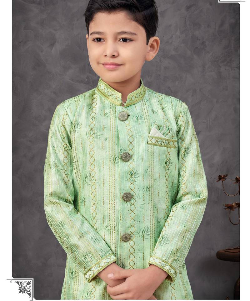 Green jacket attached indo-western  set with computer stone work, lace & fancy buttons