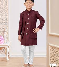 Dark maroon colour indo-western set with embroidery, digital print & fancy buttons