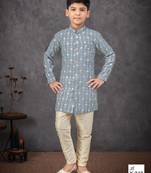 Grey colour indo-western set with embroidery, digital print & fancy buttons