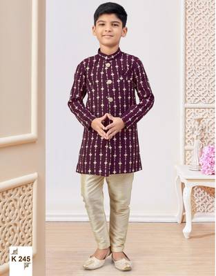 Purple colour indo-western set with embroidery, digital print & fancy buttons 1