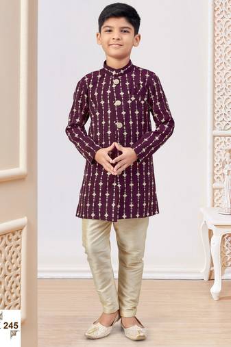 Purple colour indo-western set with embroidery, digital print & fancy buttons