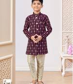 Purple colour indo-western set with embroidery, digital print & fancy buttons