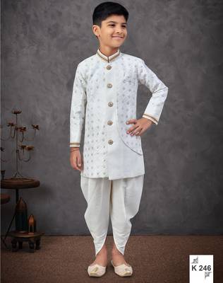 White heavy indo-western sherwani dhoti set with all-over computer embroidery 1