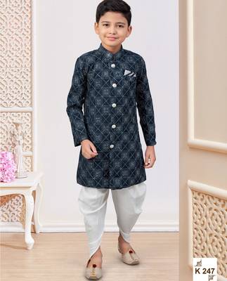 Blue heavy indo-western sherwani dhoti set with all-over computer embroidery 1
