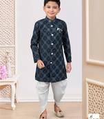 Blue heavy indo-western sherwani dhoti set with all-over computer embroidery
