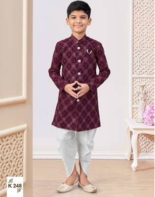 Purple heavy indo-western sherwani dhoti set with all-over computer embroidery 1
