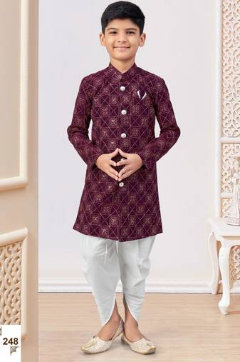 Purple heavy indo-western sherwani dhoti set with all-over computer embroidery