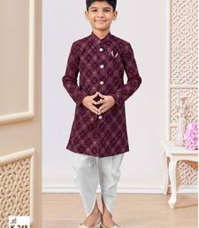 Purple heavy indo-western sherwani dhoti set with all-over computer embroidery